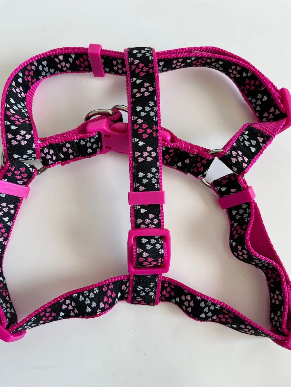 Adjustable Pink Heart-Print Dog Harness